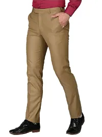 Khaki Synthetic Mid Rise Formal Trousers For Men-thumb1