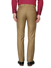 Khaki Synthetic Mid Rise Formal Trousers For Men-thumb3