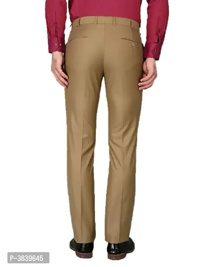 Khaki Synthetic Mid Rise Formal Trousers For Men-thumb4