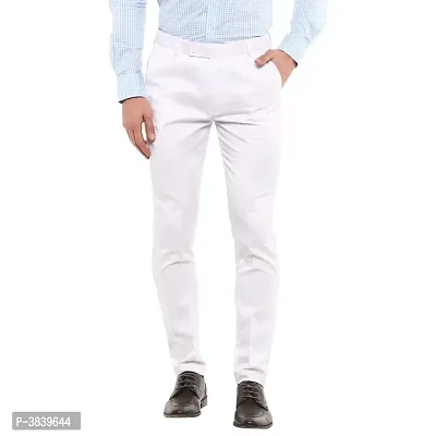 White Synthetic Mid Rise Formal Trousers For Men-thumb0