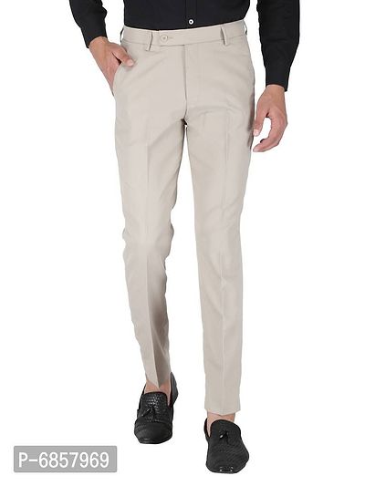 Beige Polyester Mid Rise Formal Trousers for men-thumb0