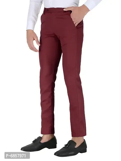 Maroon Polyester Mid Rise Formal Trousers for men-thumb4