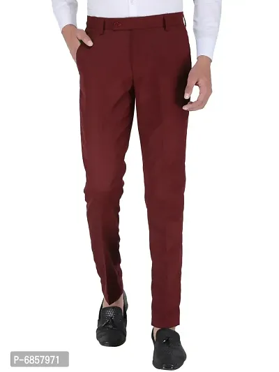 Maroon Polyester Mid Rise Formal Trousers for men
