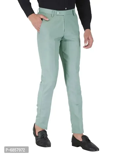 Olive Polyester Mid Rise Formal Trousers for men-thumb3