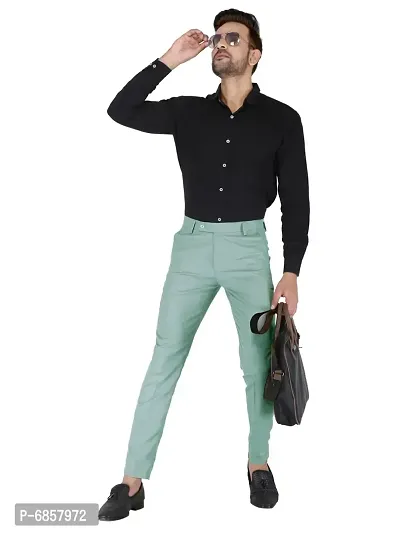 Olive Polyester Mid Rise Formal Trousers for men-thumb5