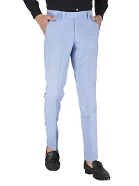 Blue Polyester Mid Rise Formal Trousers For Men-thumb2
