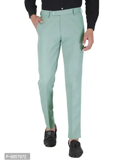 Olive Polyester Mid Rise Formal Trousers for men