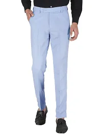 Blue Polyester Mid Rise Formal Trousers For Men-thumb1