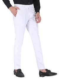 White Polyester Mid Rise Formal Trousers For Men-thumb2