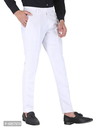 White Polyester Mid Rise Formal Trousers For Men-thumb3