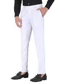 White Polyester Mid Rise Formal Trousers For Men-thumb1