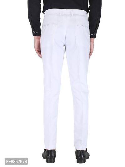 White Polyester Mid Rise Formal Trousers For Men-thumb4