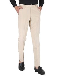 Beige Polyester Mid Rise Formal Trousers for men-thumb4