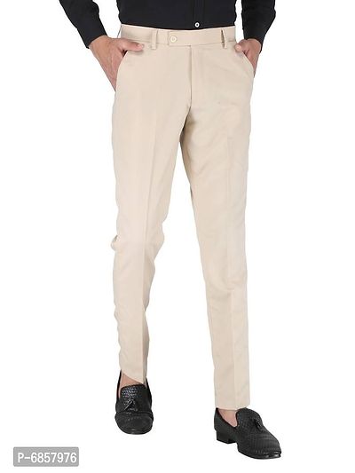 Beige Polyester Mid Rise Formal Trousers for men-thumb5