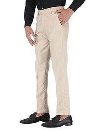 Beige Polyester Mid Rise Formal Trousers for men-thumb3