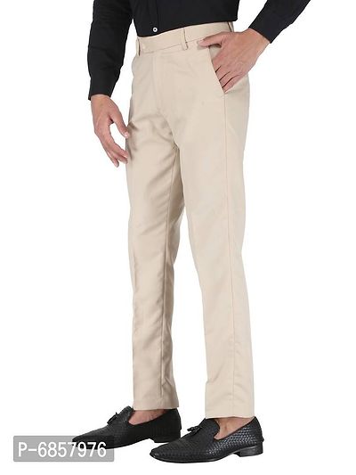 Beige Polyester Mid Rise Formal Trousers for men-thumb4
