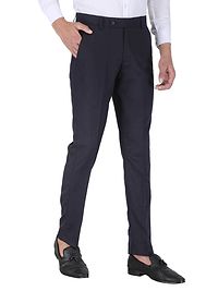 Blue Polyester Mid Rise Formal Trousers For Men-thumb4