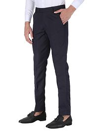 Blue Polyester Mid Rise Formal Trousers For Men-thumb3