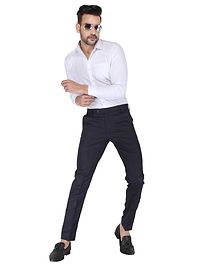 Blue Polyester Mid Rise Formal Trousers For Men-thumb2