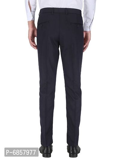 Blue Polyester Mid Rise Formal Trousers For Men-thumb2