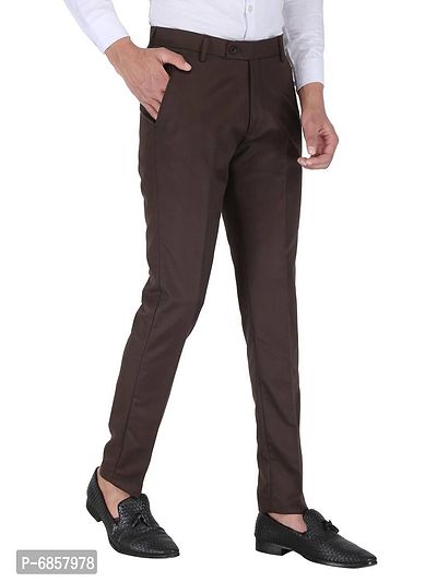 Brown Polyester Mid Rise Formal Trousers-thumb3