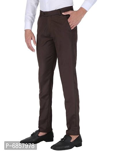 Brown Polyester Mid Rise Formal Trousers-thumb2