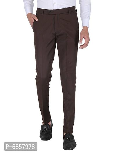Brown Polyester Mid Rise Formal Trousers