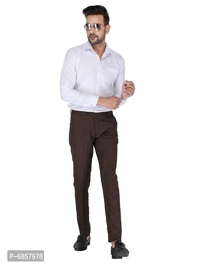 Brown Polyester Mid Rise Formal Trousers-thumb5