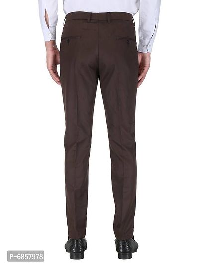 Brown Polyester Mid Rise Formal Trousers-thumb4