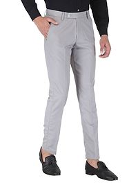 Grey Polyester Mid Rise Formal Trousers For Men-thumb4