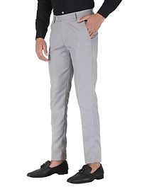 Grey Polyester Mid Rise Formal Trousers For Men-thumb3