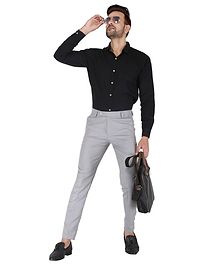 Grey Polyester Mid Rise Formal Trousers For Men-thumb2