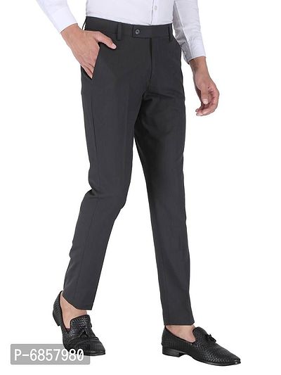 Grey Polyester Mid Rise Formal Trousers for men-thumb3