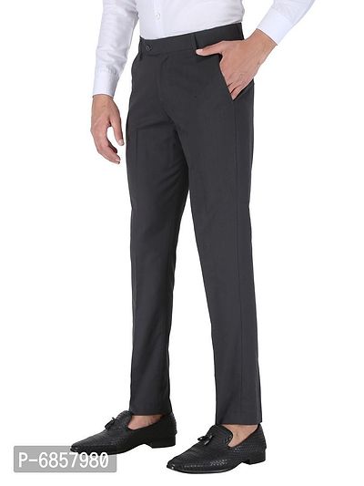 Grey Polyester Mid Rise Formal Trousers for men-thumb2