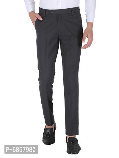 Grey Polyester Mid Rise Formal Trousers for men