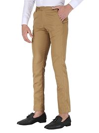 Khaki Polyester Mid Rise Formal Trousers For Men-thumb1
