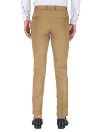 Khaki Polyester Mid Rise Formal Trousers For Men-thumb3