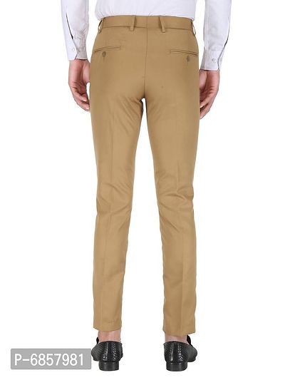 Khaki Polyester Mid Rise Formal Trousers For Men-thumb4