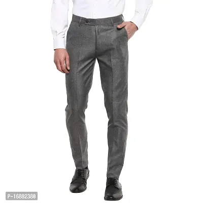 Inspire Light Grey Slim Fit Formal Trouser for Men-thumb0