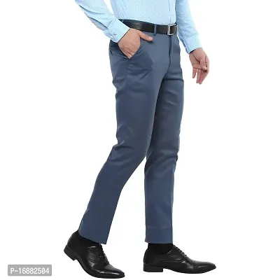 Inspire Blue Slim Fit Formal Trouser for Men-thumb3