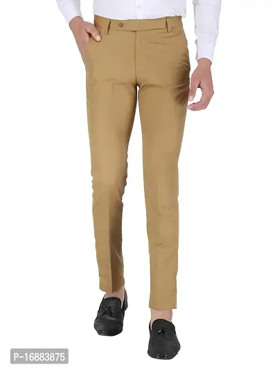 Playerz Khaki Slim Fit Formal Trouser for Men (Khaki)-thumb0