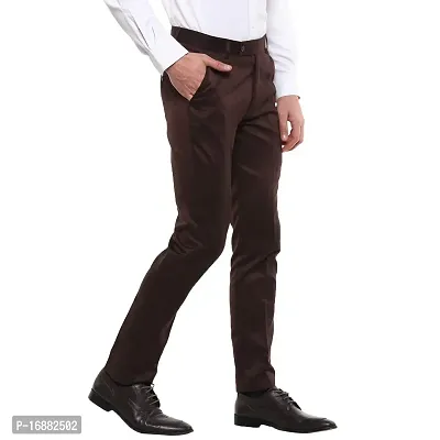 Inspire Brown Slim Fit Formal Trouser for Men-thumb3
