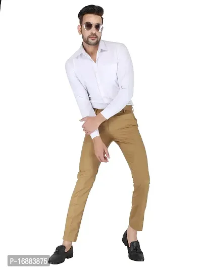 Playerz Khaki Slim Fit Formal Trouser for Men (Khaki)-thumb5