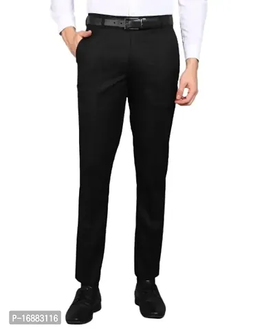 Playerz Lycra Black Slim Fit Formal Trouser