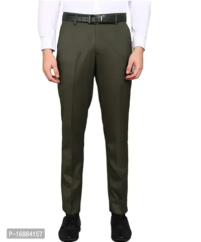 Playerz Parrot Green Lycra Slim Fit Formal Trouser for Men-thumb0