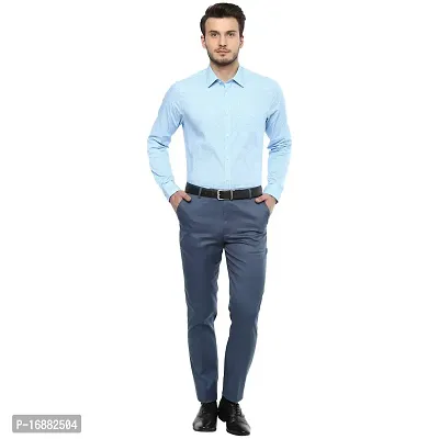 Inspire Blue Slim Fit Formal Trouser for Men-thumb5