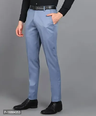 Playerz Sky Blue Lycra Slim Fit Formal Trouser for Men (30, Sky Blue)-thumb2