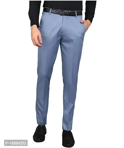 Playerz Sky Blue Lycra Slim Fit Formal Trouser for Men (30, Sky Blue)-thumb0