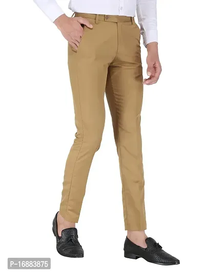 Playerz Khaki Slim Fit Formal Trouser for Men (Khaki)-thumb3