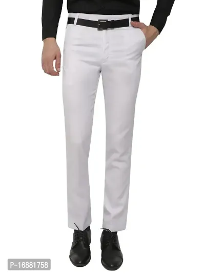 Inspire White Slim Fit Formal Trouser for Men-thumb0